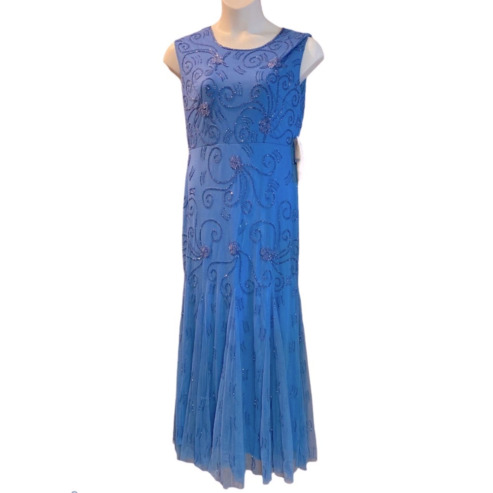 Darcia Blue Gown Hand Beaded Mesh Formal Maxi Dress from Midnight Velvet - Picture 5 of 9